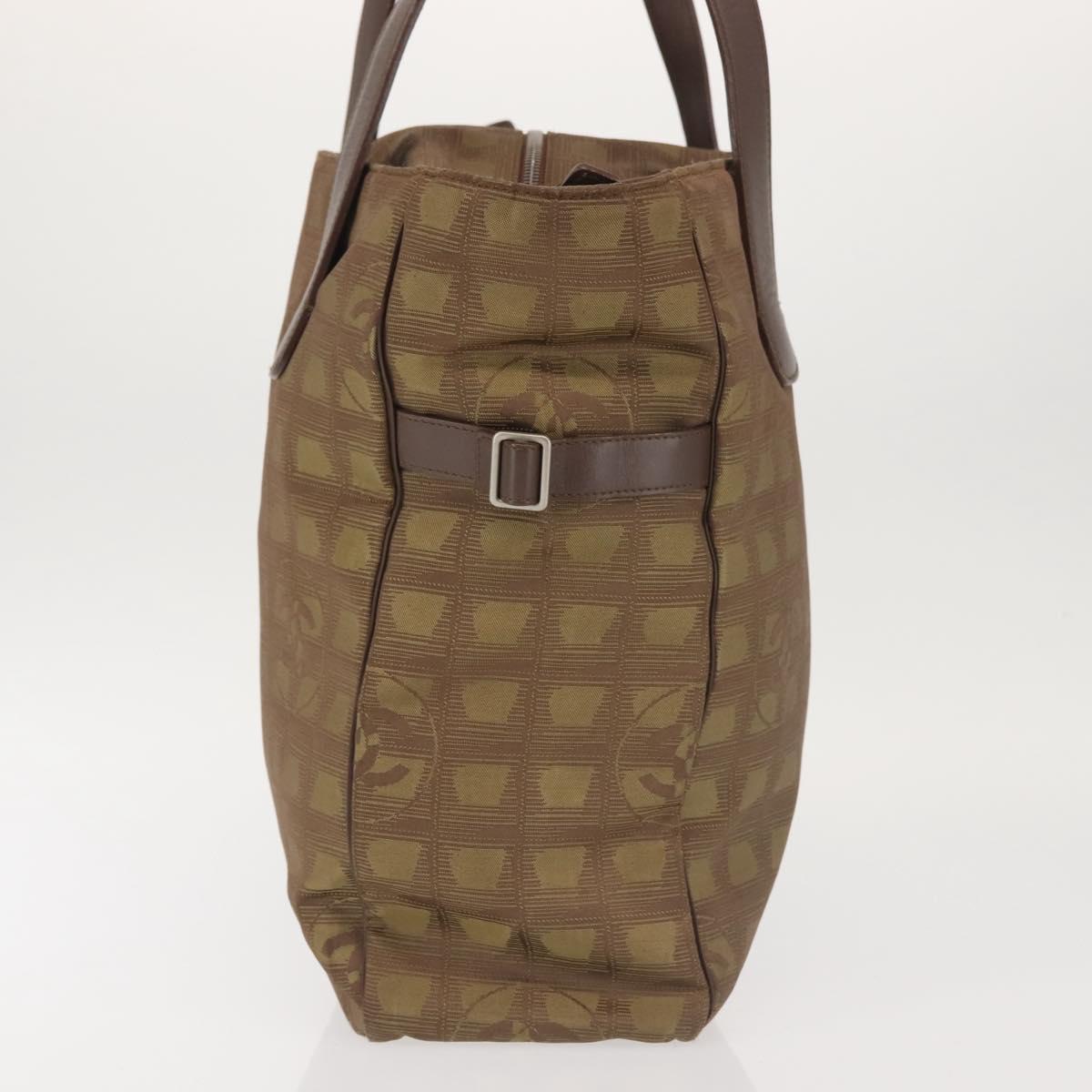 CHANEL New Travel Line Tote Bag Nylon Khaki CC Auth 143817