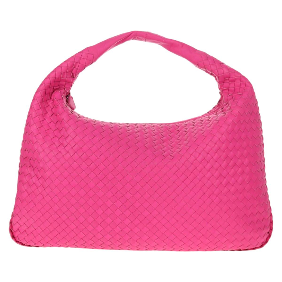 BOTTEGA VENETA INTRECCIATO Hobo Shoulder Bag Leather Pink Silver Auth 143823V