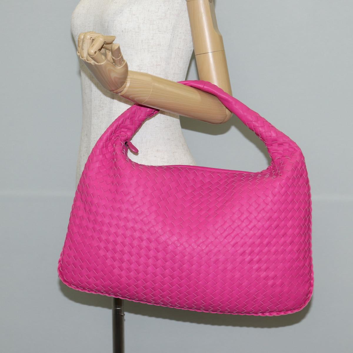 BOTTEGA VENETA INTRECCIATO Hobo Shoulder Bag Leather Pink Silver Auth 143823V