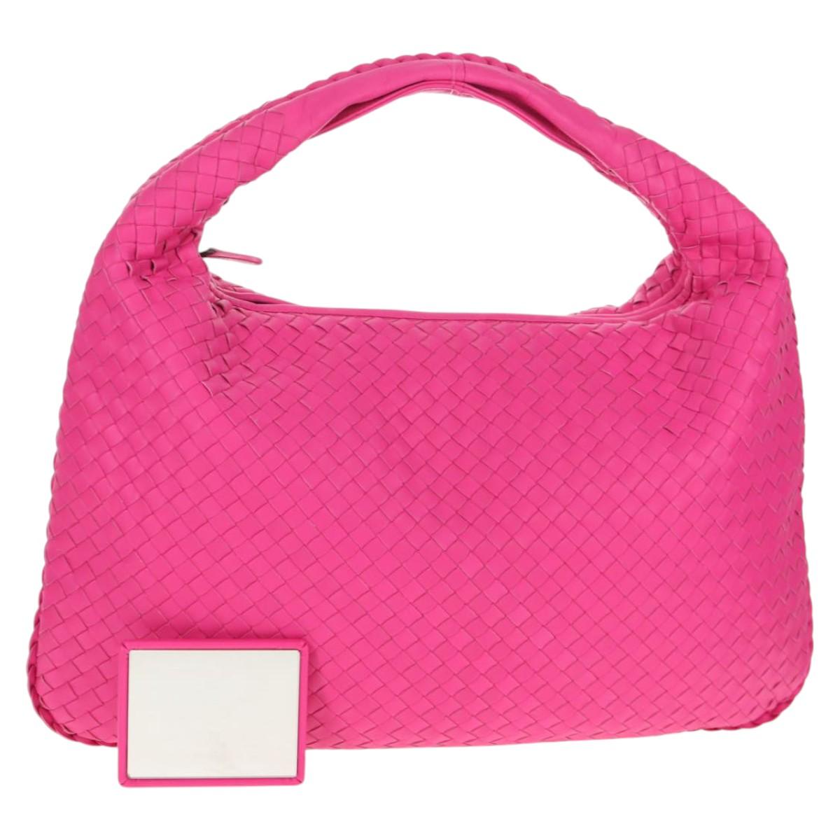BOTTEGA VENETA INTRECCIATO Hobo Shoulder Bag Leather Pink Silver Auth 143824V
