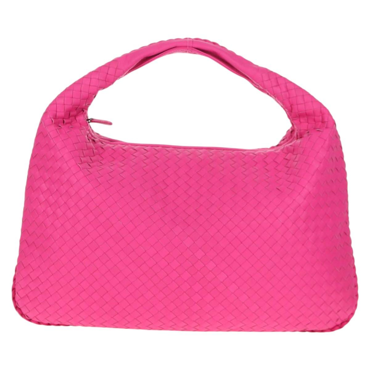 BOTTEGA VENETA INTRECCIATO Hobo Shoulder Bag Leather Pink Silver Auth 143824V
