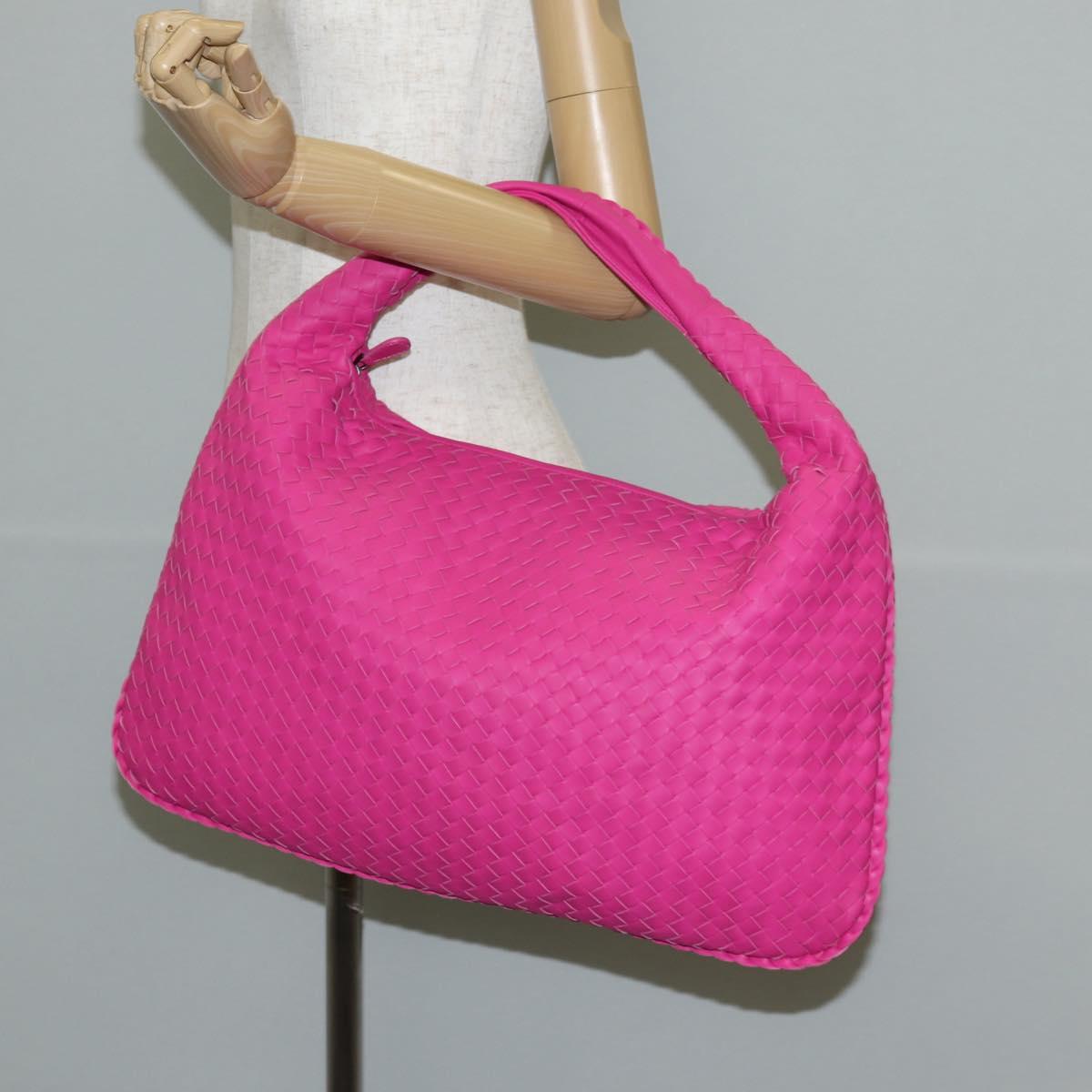 BOTTEGA VENETA INTRECCIATO Hobo Shoulder Bag Leather Pink Silver Auth 143824V