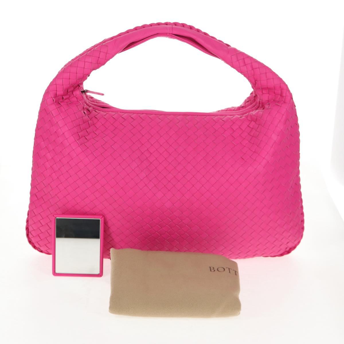 BOTTEGA VENETA INTRECCIATO Hobo Shoulder Bag Leather Pink Silver Auth 143824V