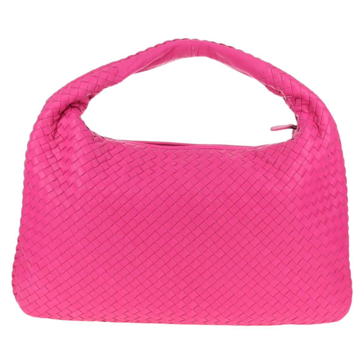 BOTTEGA VENETA INTRECCIATO Hobo Shoulder Bag Leather Pink Silver Auth 143824V