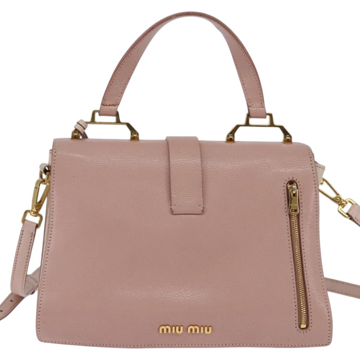 Miu Miu Hand Bag Leather 2way Pink Gold Auth 143829