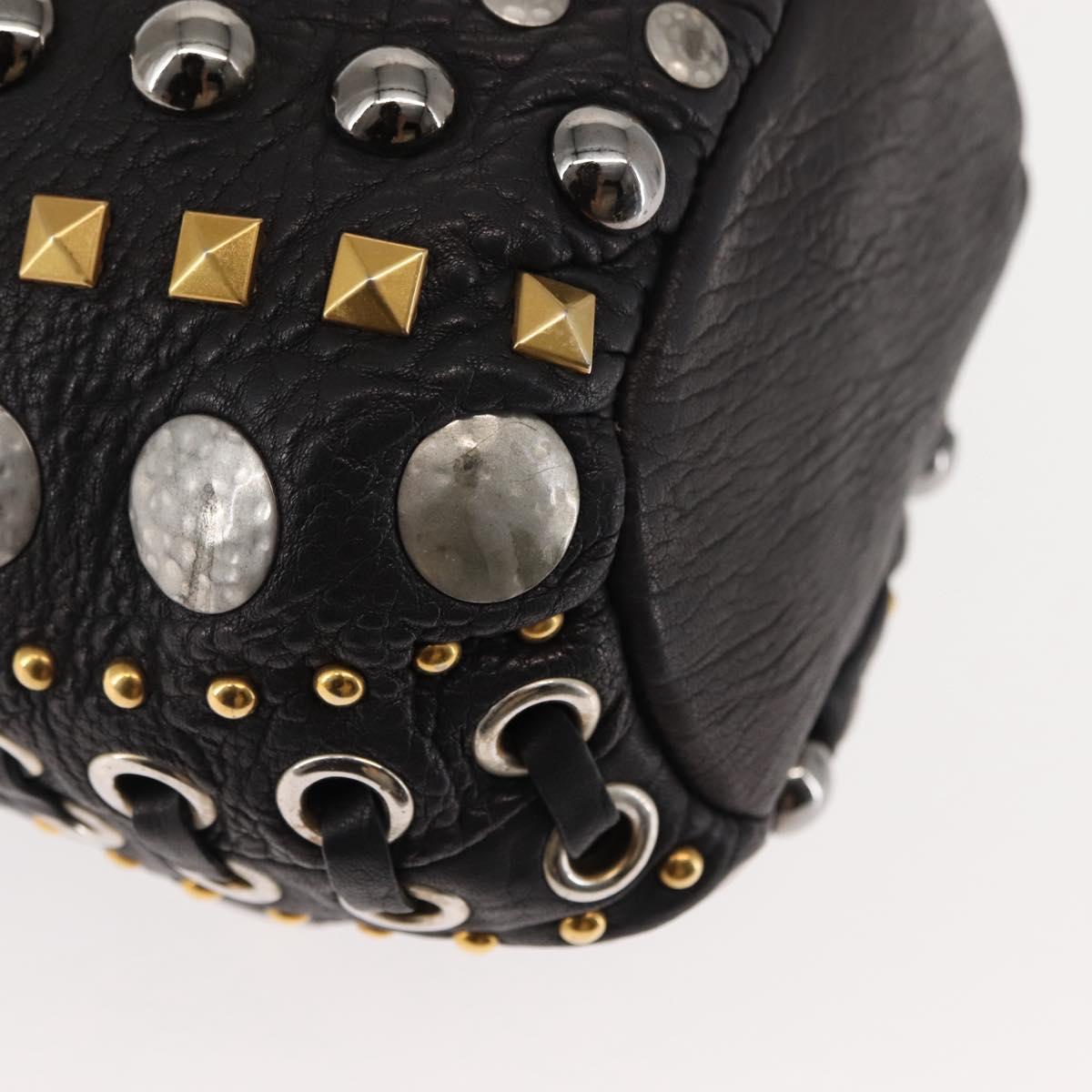 Miu Miu Studs Shoulder Bag Leather Black Gold Silver Auth 143830
