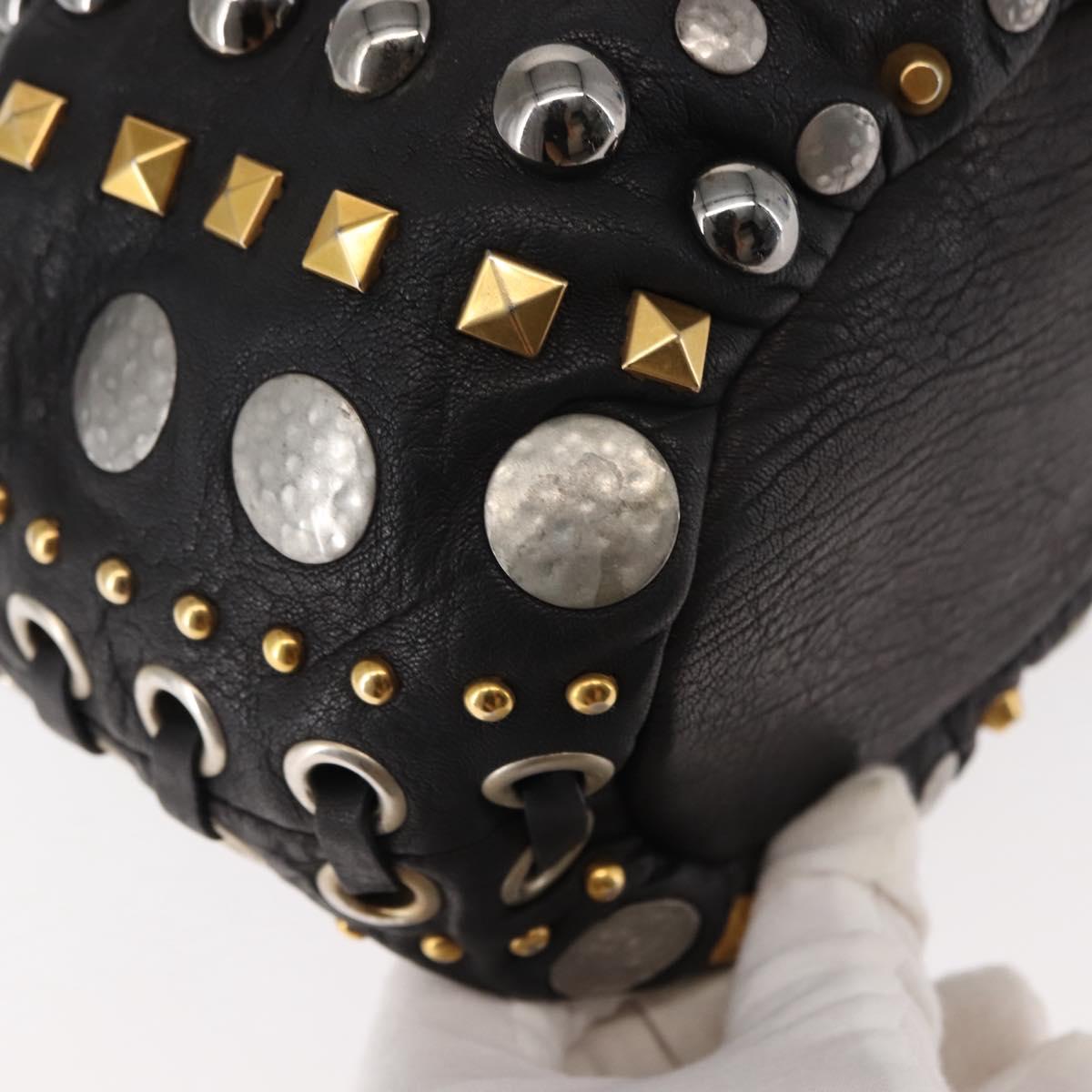 Miu Miu Studs Shoulder Bag Leather Black Gold Silver Auth 143830