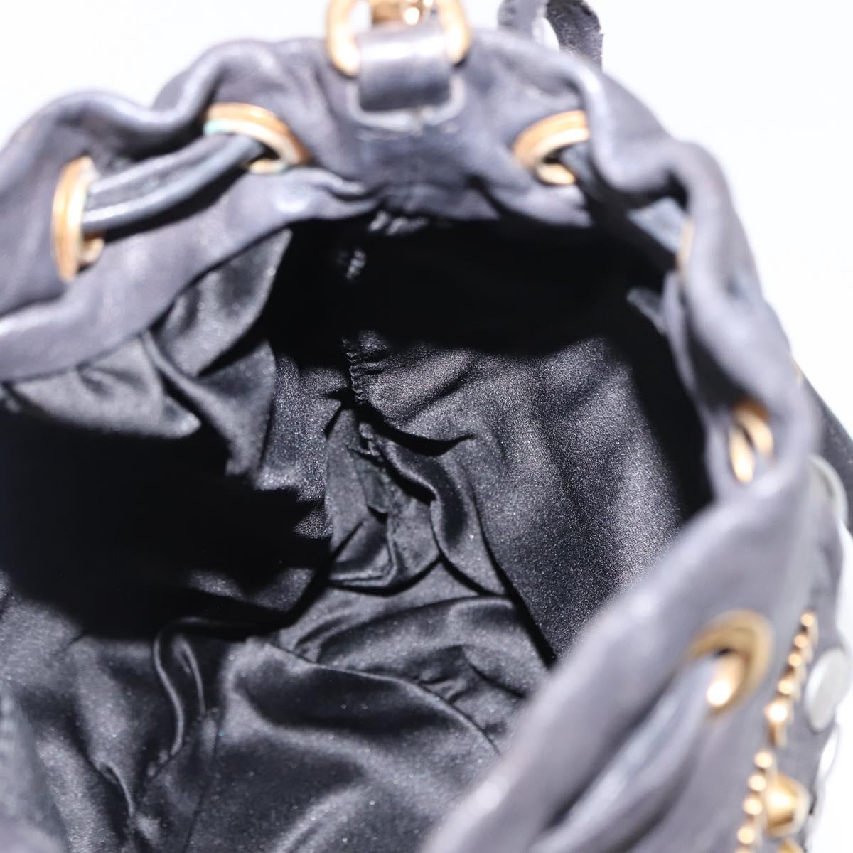 Miu Miu Studs Shoulder Bag Leather Black Gold Silver Auth 143830