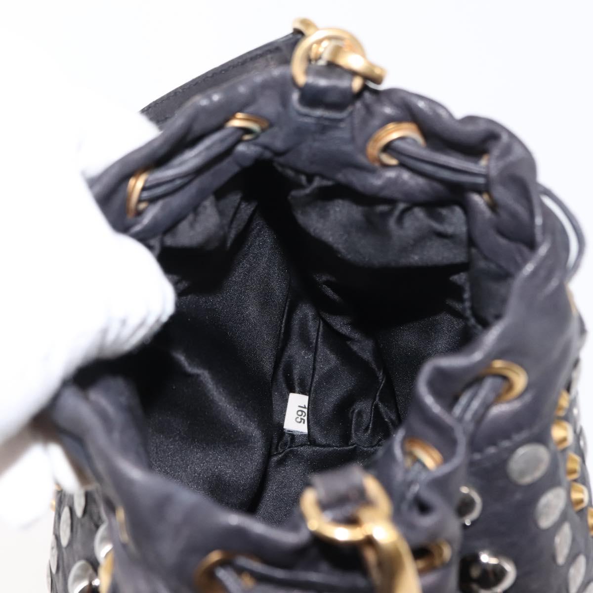 Miu Miu Studs Shoulder Bag Leather Black Gold Silver Auth 143830