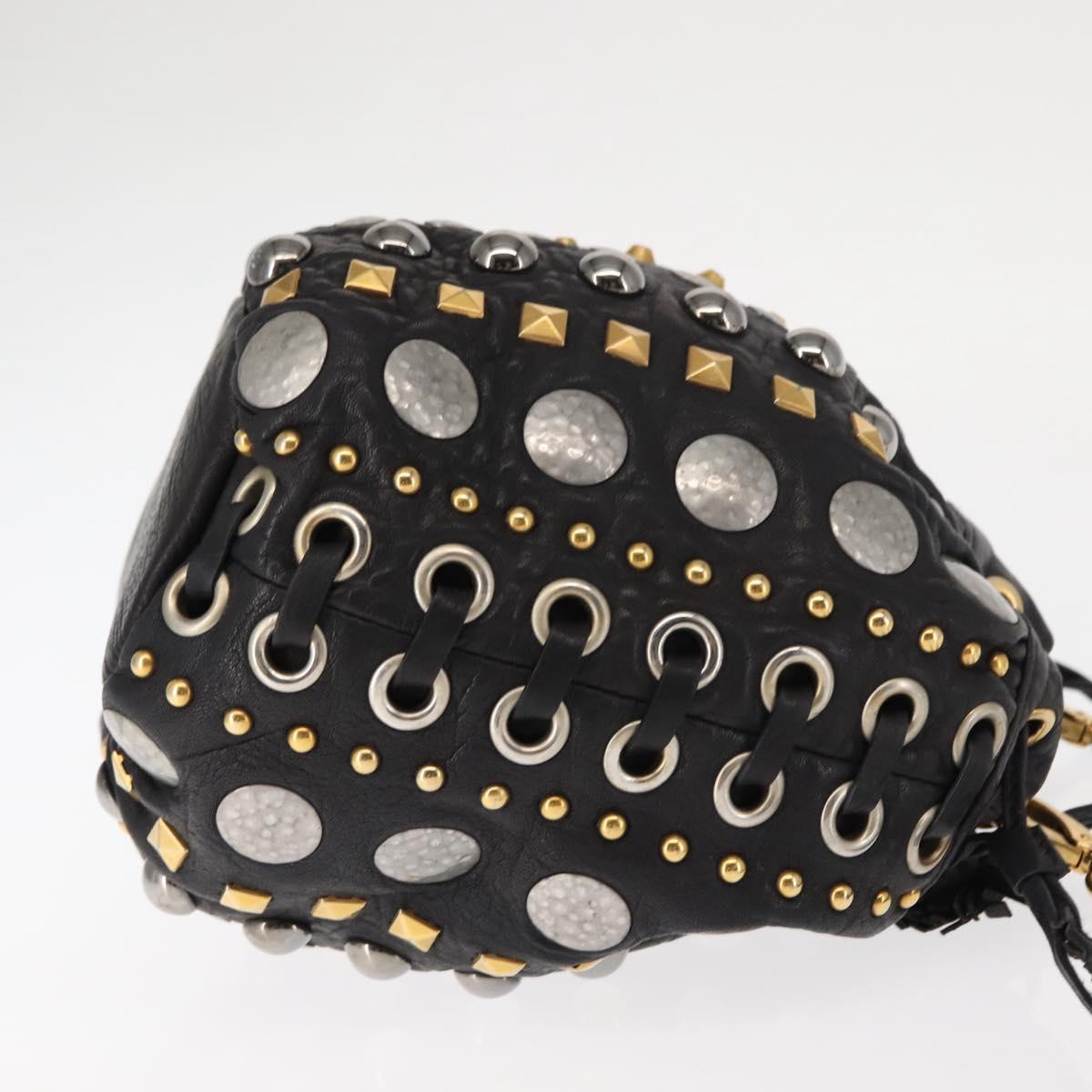 Miu Miu Studs Shoulder Bag Leather Black Gold Silver Auth 143830