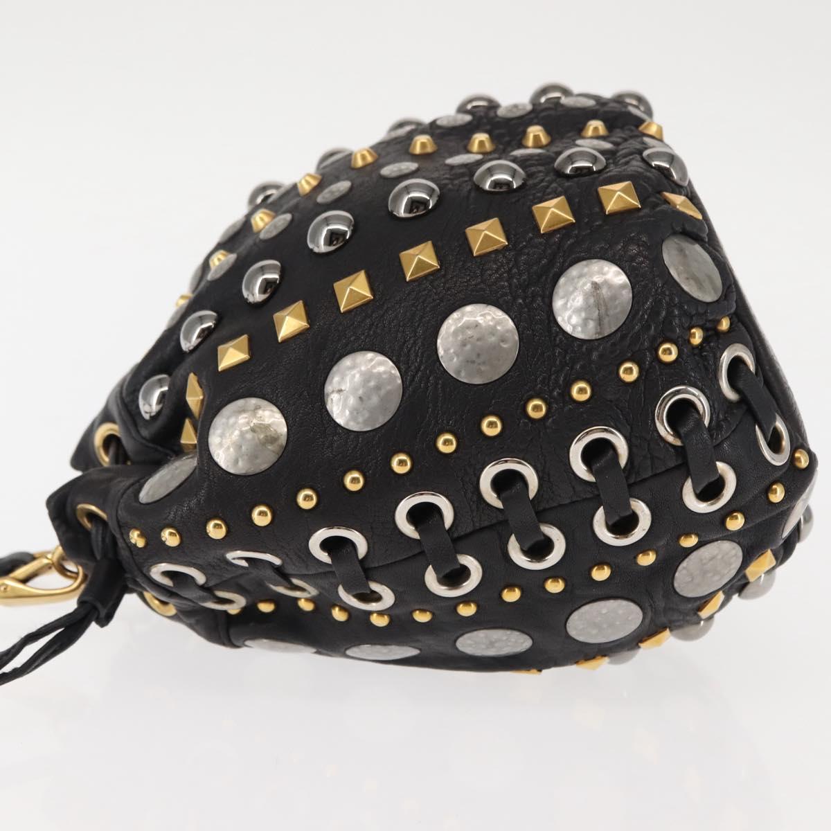 Miu Miu Studs Shoulder Bag Leather Black Gold Silver Auth 143830