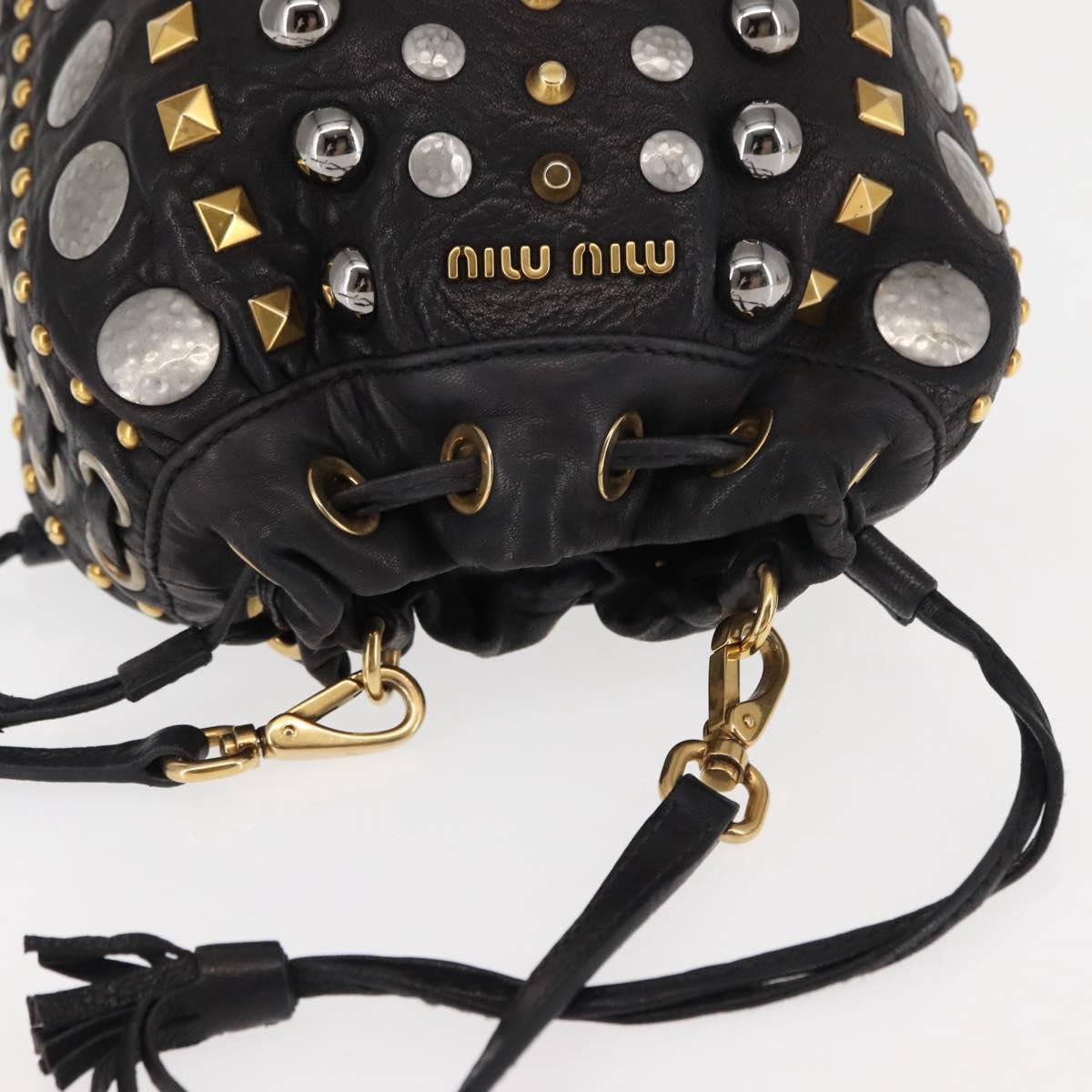 Miu Miu Studs Shoulder Bag Leather Black Gold Silver Auth 143830