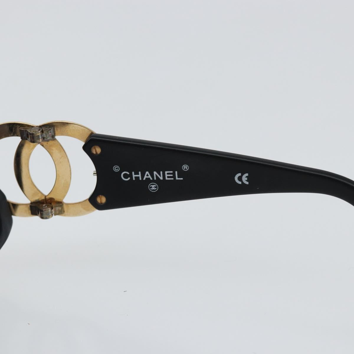 CHANEL COCO Mark Sunglasses Plastic Black CC Auth 143837