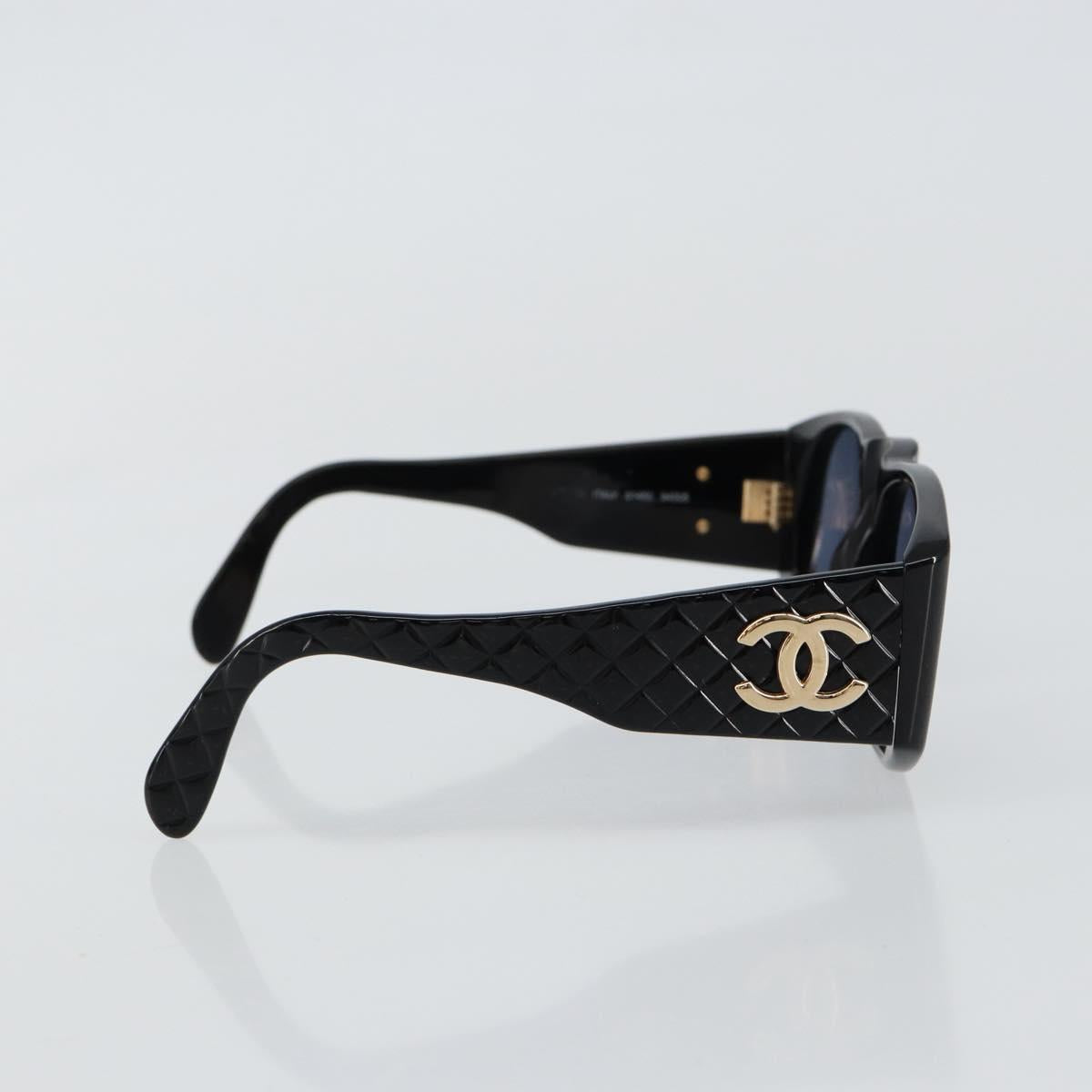 CHANEL COCO Mark Matelasse Sunglasses plastic Black CC Auth 143838