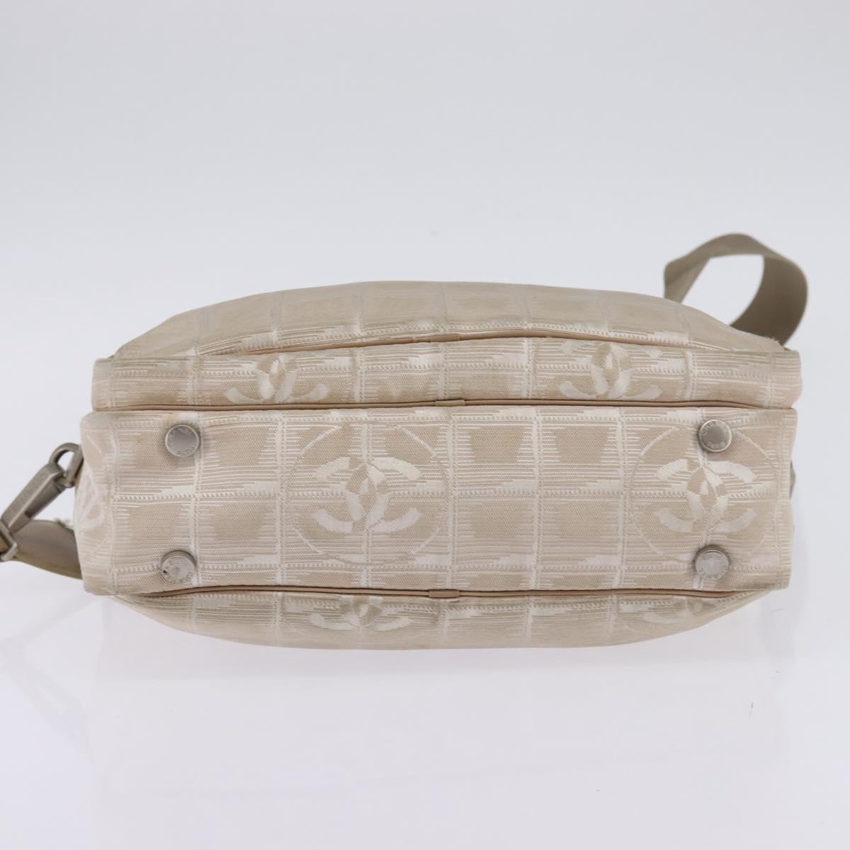 CHANEL New Travel Line Hand Bag Nylon 2way Beige Silver CC Auth 143907