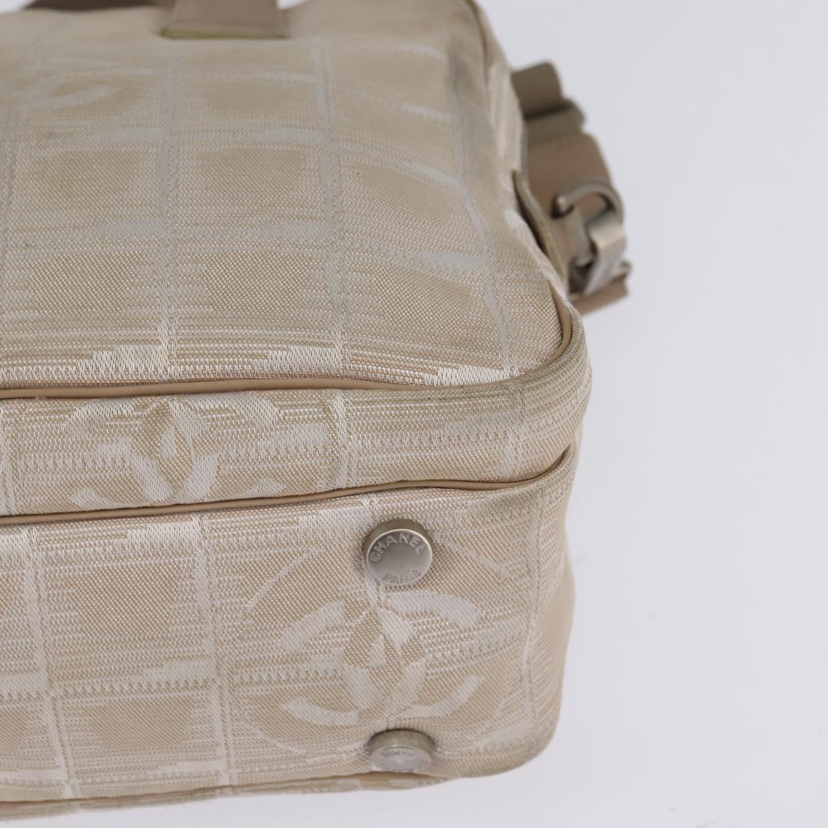 CHANEL New Travel Line Hand Bag Nylon 2way Beige Silver CC Auth 143907