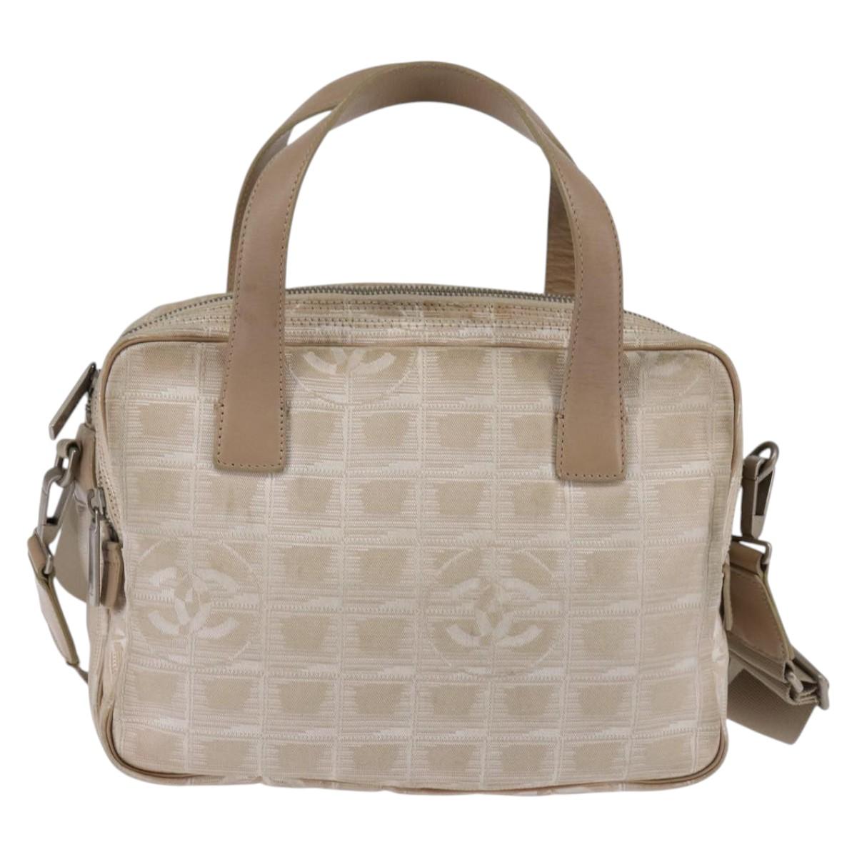 CHANEL New Travel Line Hand Bag Nylon 2way Beige Silver CC Auth 143907