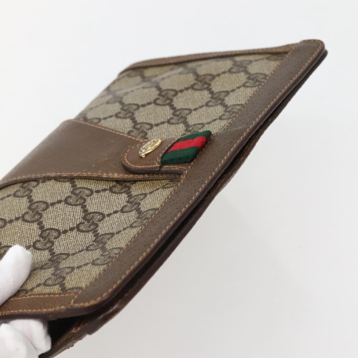 GUCCI GG Supreme Web Sherry Line Clutch Bag PVC Beige Gold 89 01 032 Auth 143928