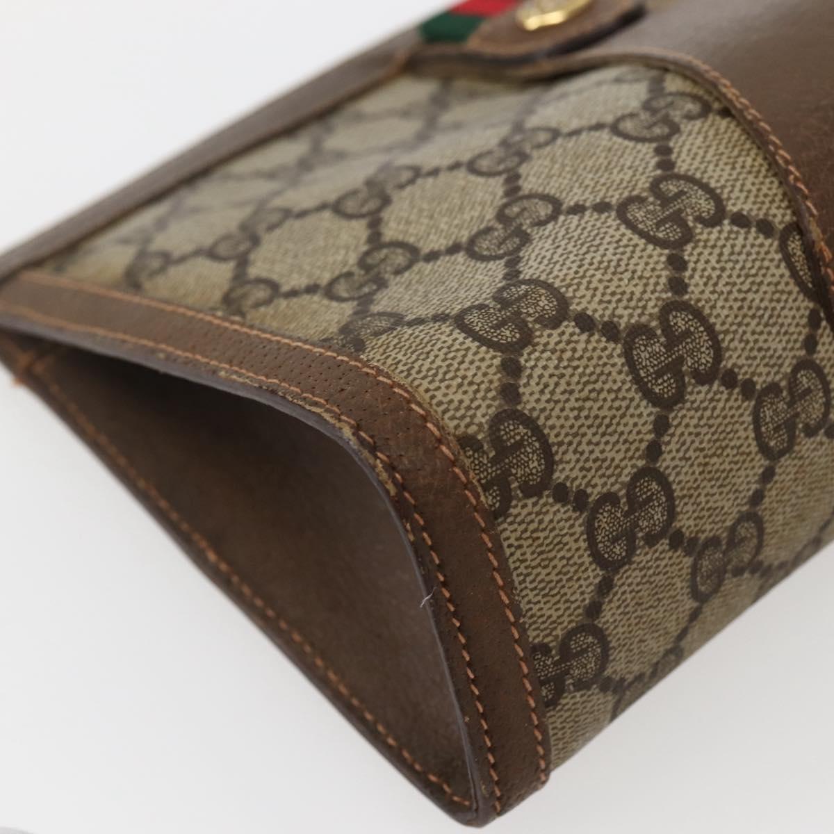 GUCCI GG Supreme Web Sherry Line Clutch Bag PVC Beige Gold 89 01 032 Auth 143928