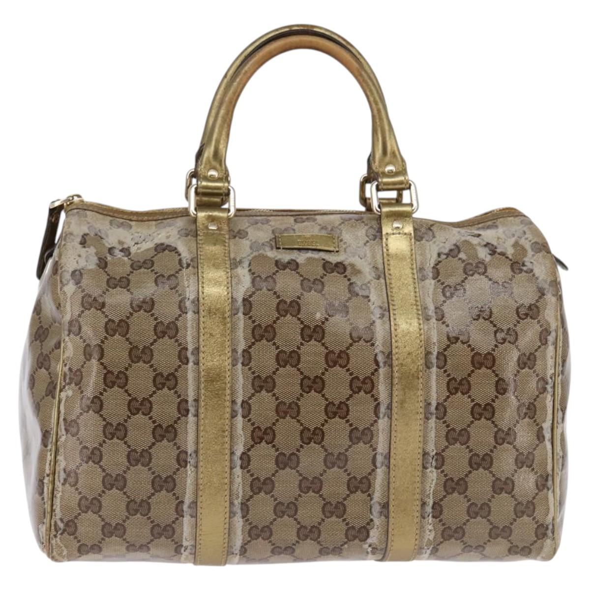 GUCCI GG Crystal Boston Bag Coated Canvas Beige Gold 193603 Auth 143964