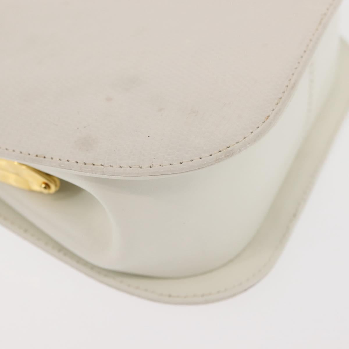 Salvatore Ferragamo Gancini Hand Bag Leather White Gold Auth 143966