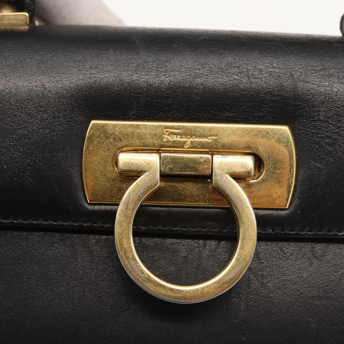 Salvatore Ferragamo Gancini Hand Bag Leather Black Gold Auth 143967