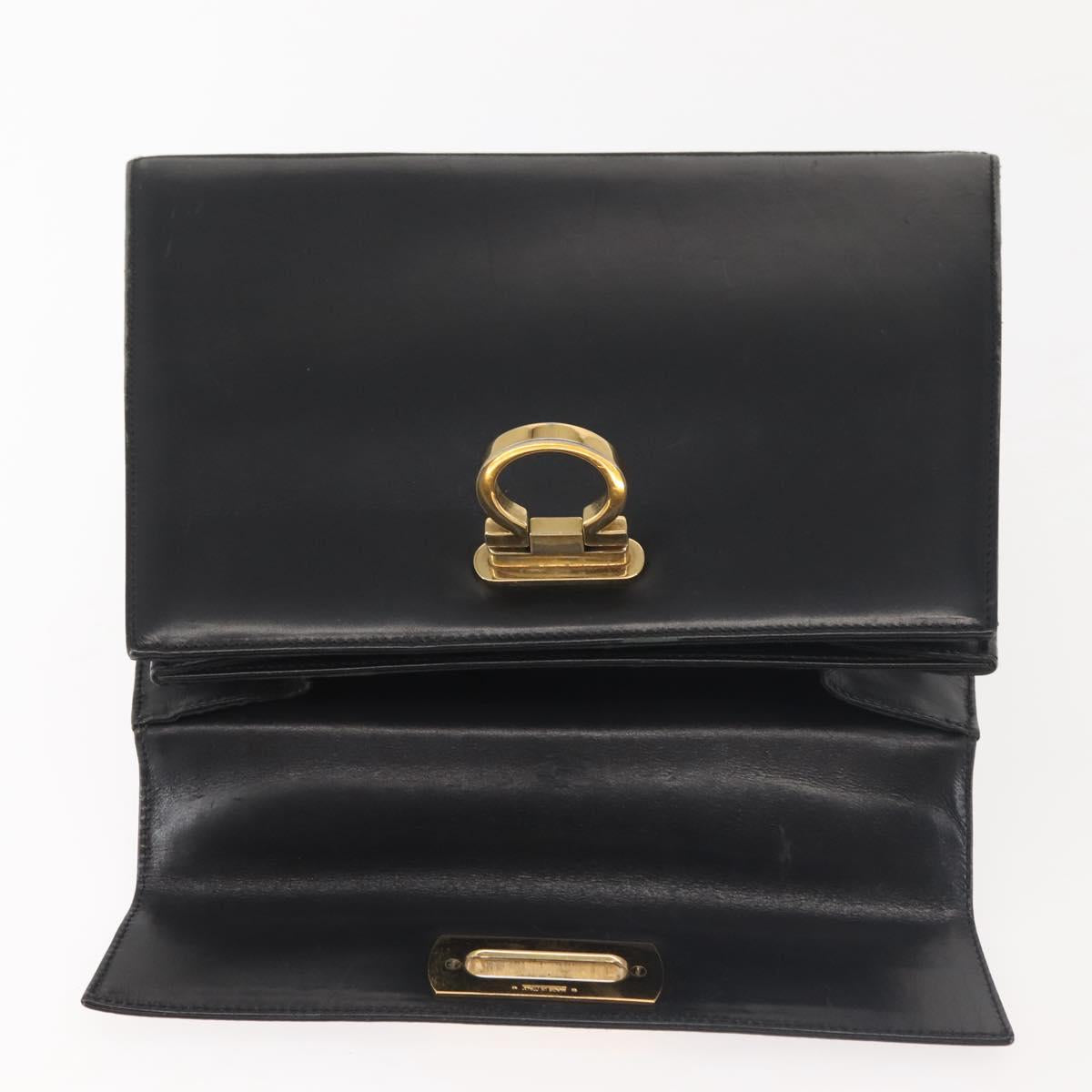 Salvatore Ferragamo Gancini Hand Bag Leather Black Gold Auth 143967