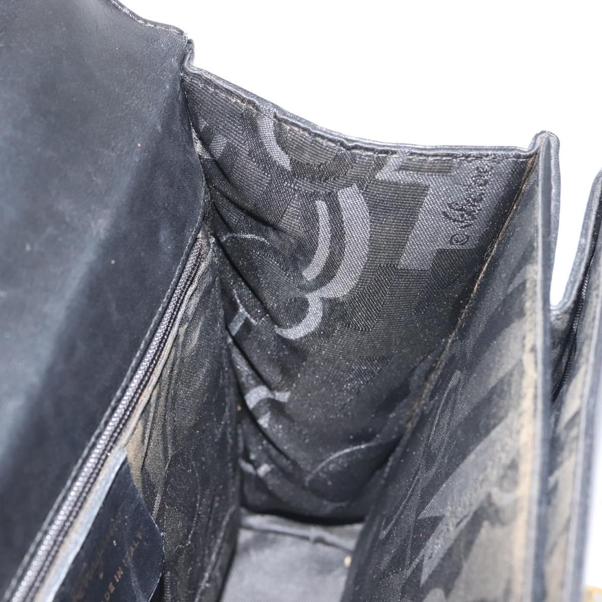 Salvatore Ferragamo Gancini Hand Bag Leather Black Gold Auth 143967