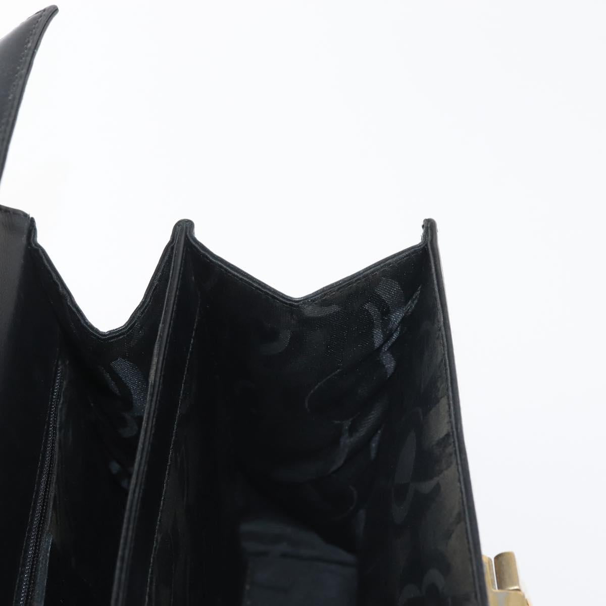 Salvatore Ferragamo Gancini Hand Bag Leather Black Gold Auth 143967