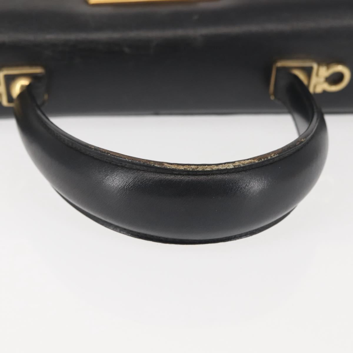Salvatore Ferragamo Gancini Hand Bag Leather Black Gold Auth 143967