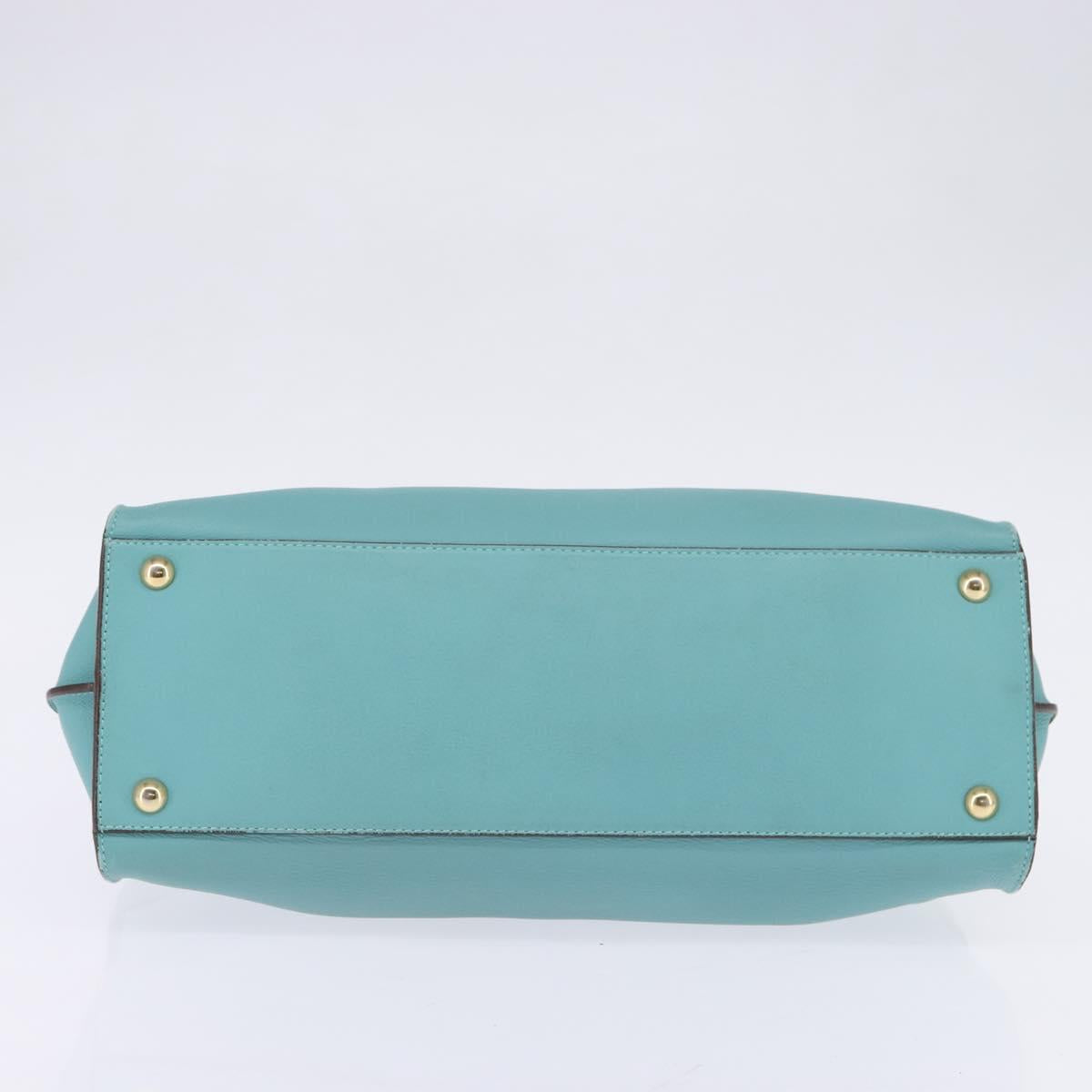 Salvatore Ferragamo Gancini Hand Bag Leather Gold Emerald Green Auth 143968