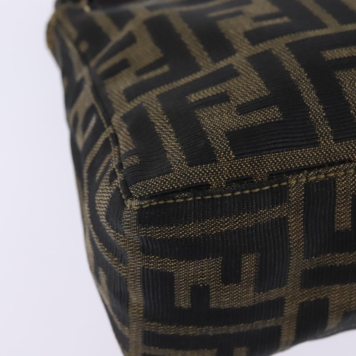 FENDI Zucca Canvas Hand Bag Brown Black gold Auth 143969