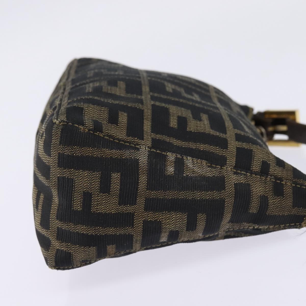 FENDI Zucca Canvas Hand Bag Brown Black gold Auth 143969