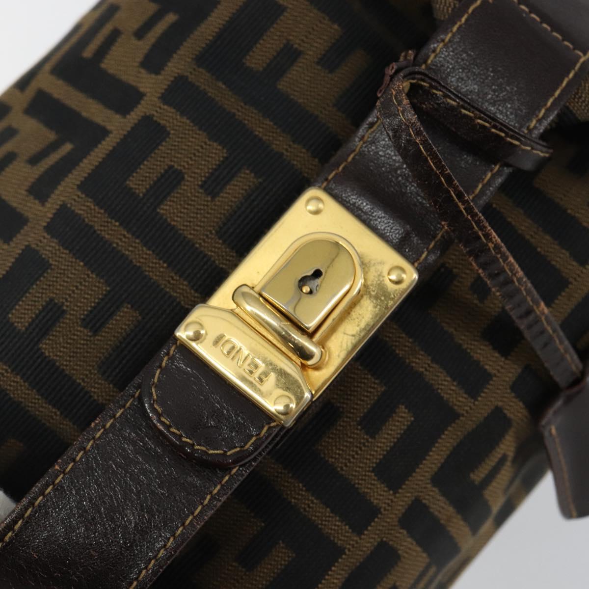 FENDI Zucca Canvas Hand Bag Brown Black gold Auth 143970