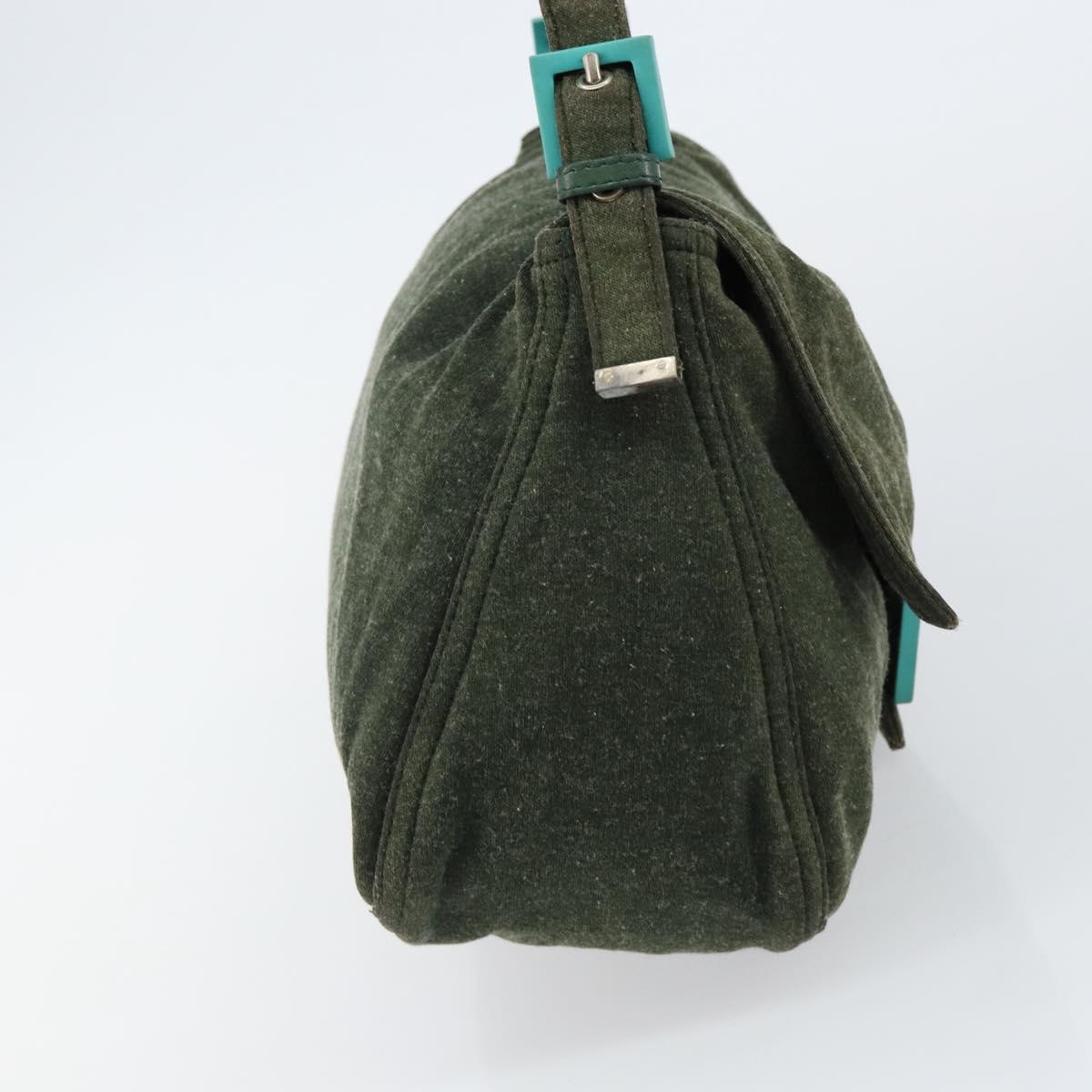 FENDI Mamma Baguette Shoulder Bag Wool Green Auth 143971