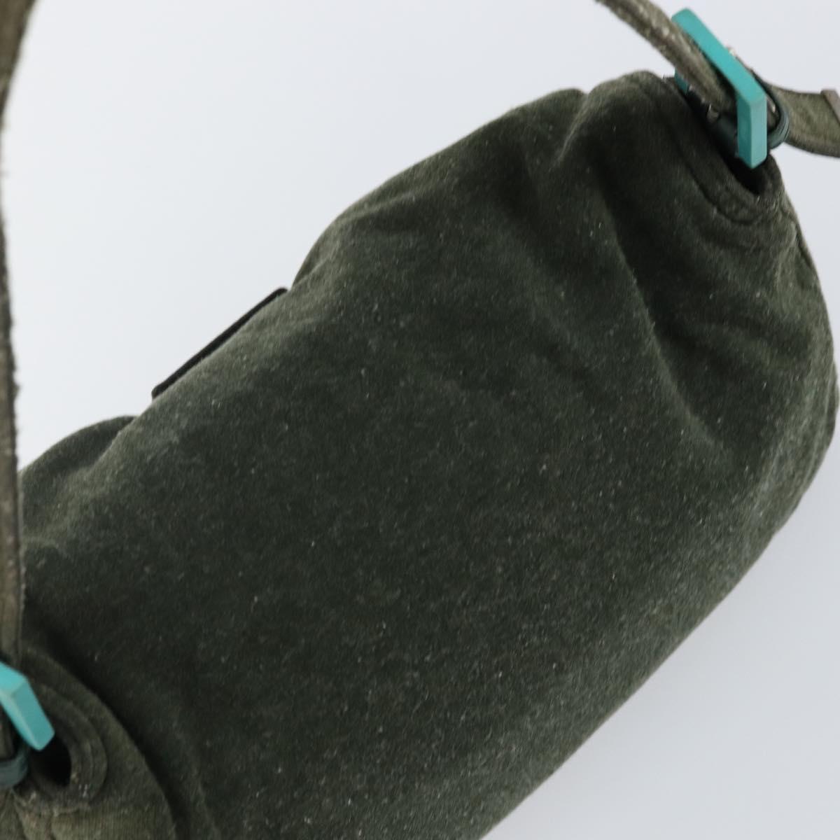 FENDI Mamma Baguette Shoulder Bag Wool Green Auth 143971