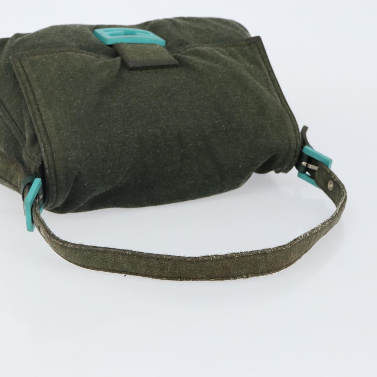 FENDI Mamma Baguette Shoulder Bag Wool Green Auth 143971