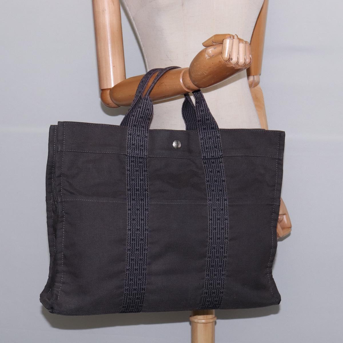 HERMES Her LineMM Hand Bag Canvas Gray Silver Auth 143973