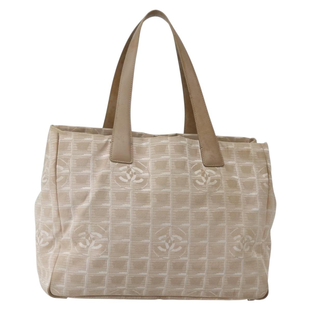 CHANEL New Travel Line Tote Bag Nylon Beige Gold CC Auth 143977
