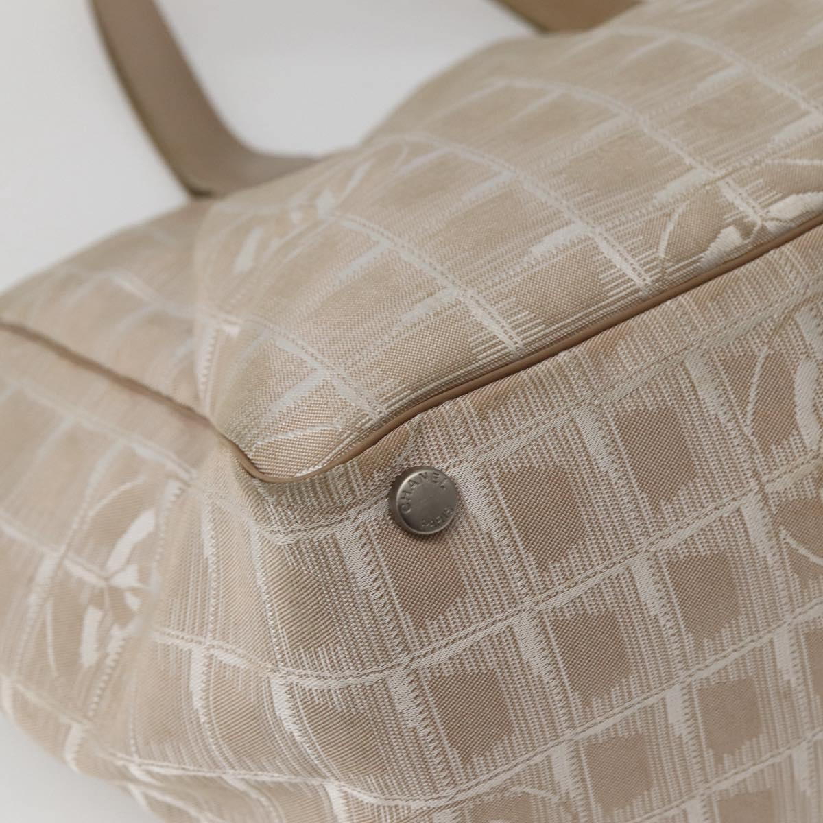 CHANEL New Travel Line Tote Bag Nylon Beige Gold CC Auth 143977