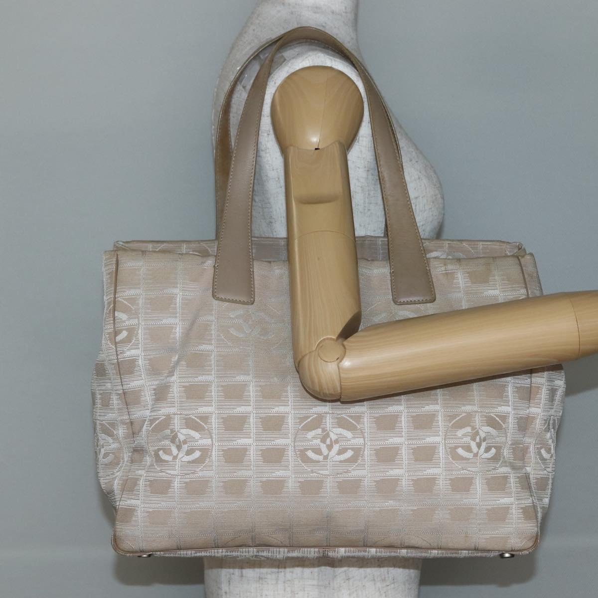 CHANEL New Travel Line Tote Bag Nylon Beige Gold CC Auth 143977