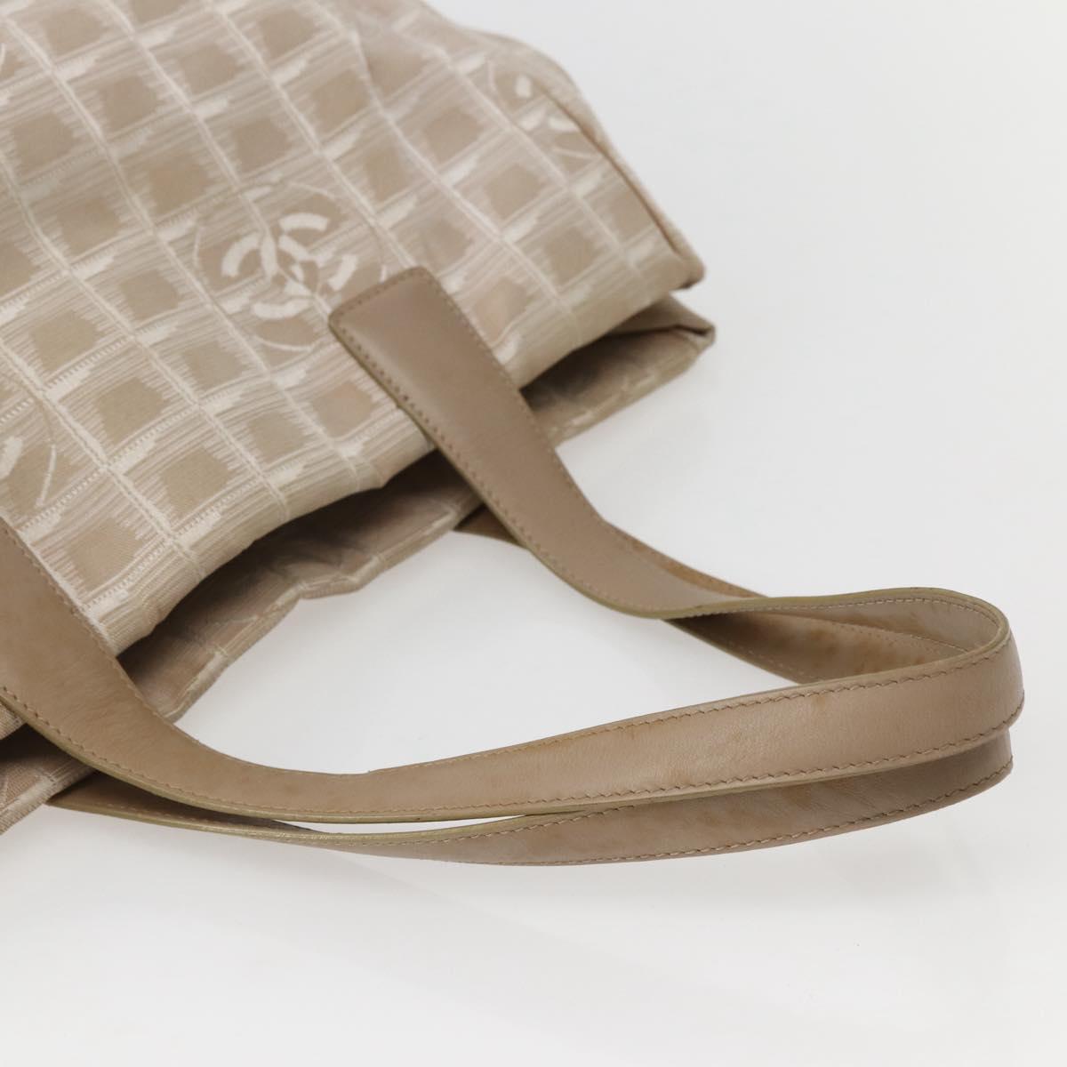 CHANEL New Travel Line Tote Bag Nylon Beige Gold CC Auth 143977