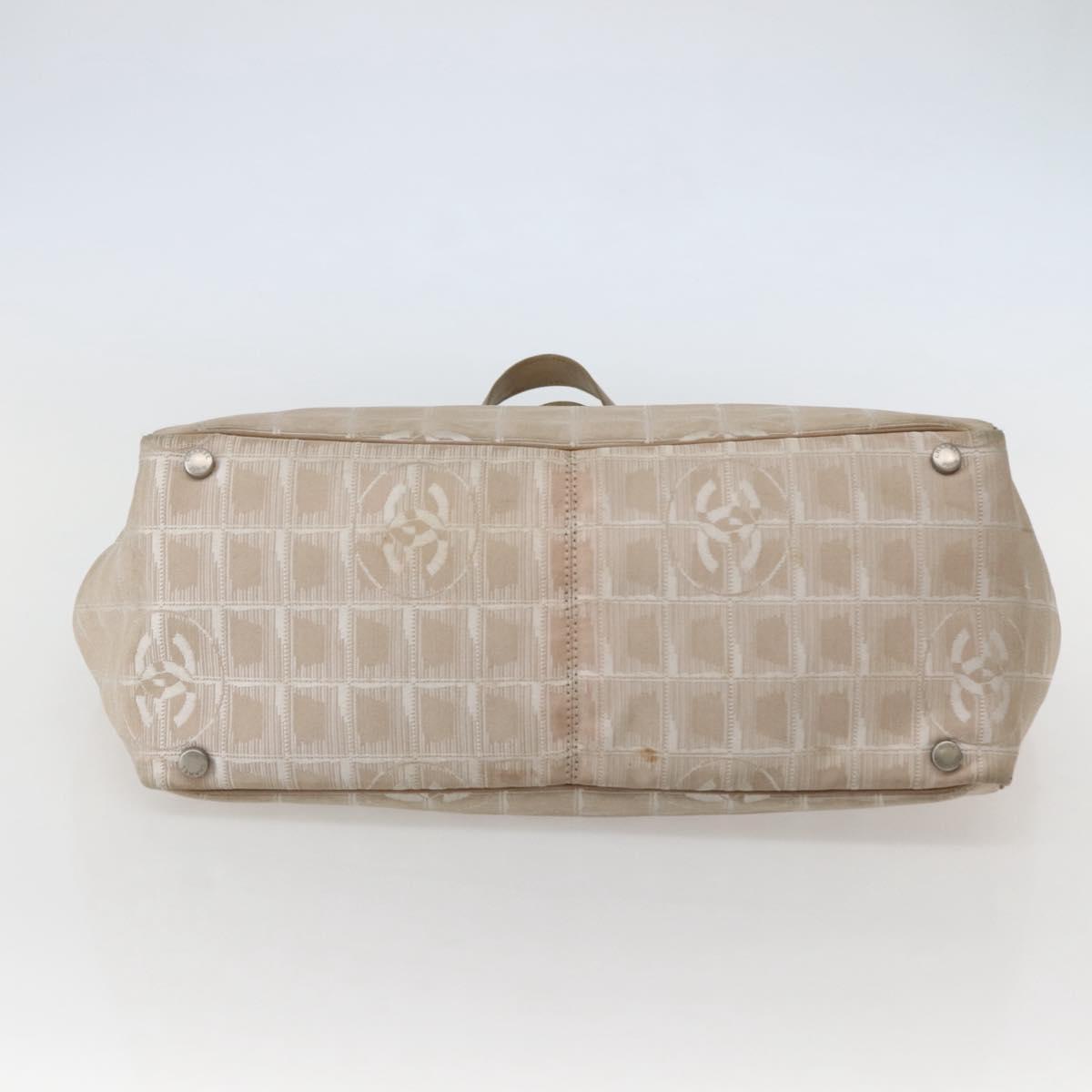 CHANEL New Travel Line Tote Bag Nylon Beige Gold CC Auth 143977