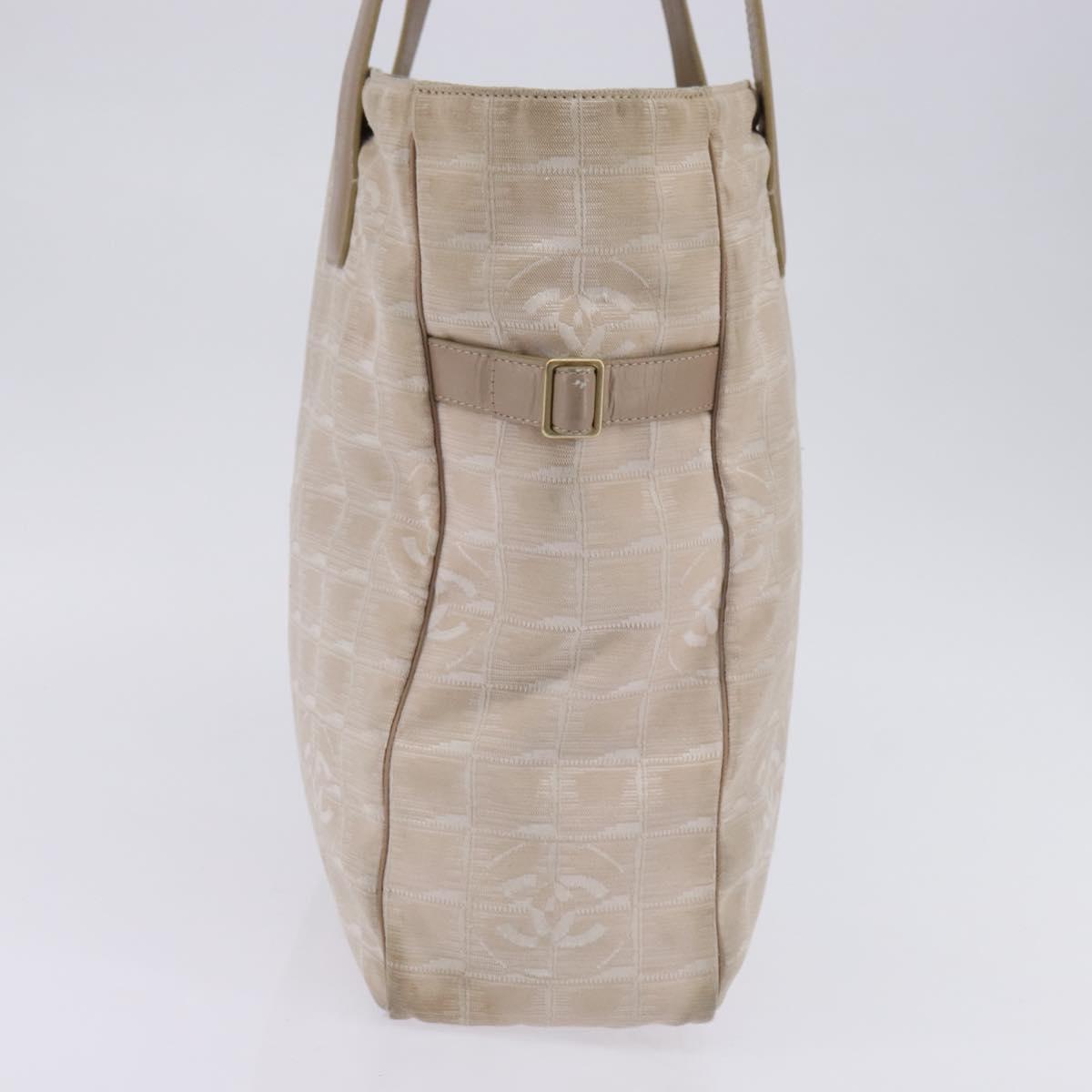 CHANEL New Travel line Tote Bag Nylon Beige Gold CC Auth 143978