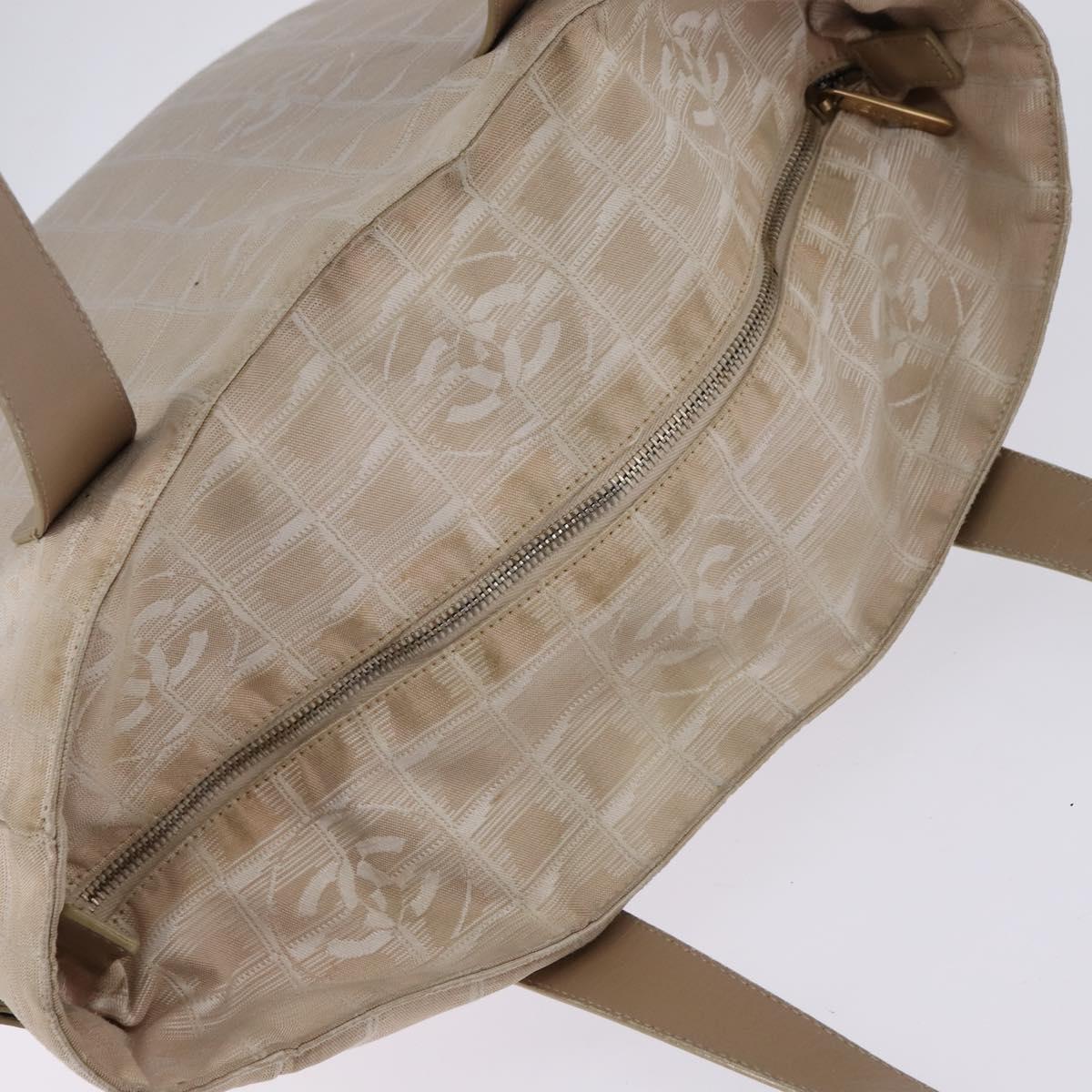 CHANEL New Travel line Tote Bag Nylon Beige Gold CC Auth 143978