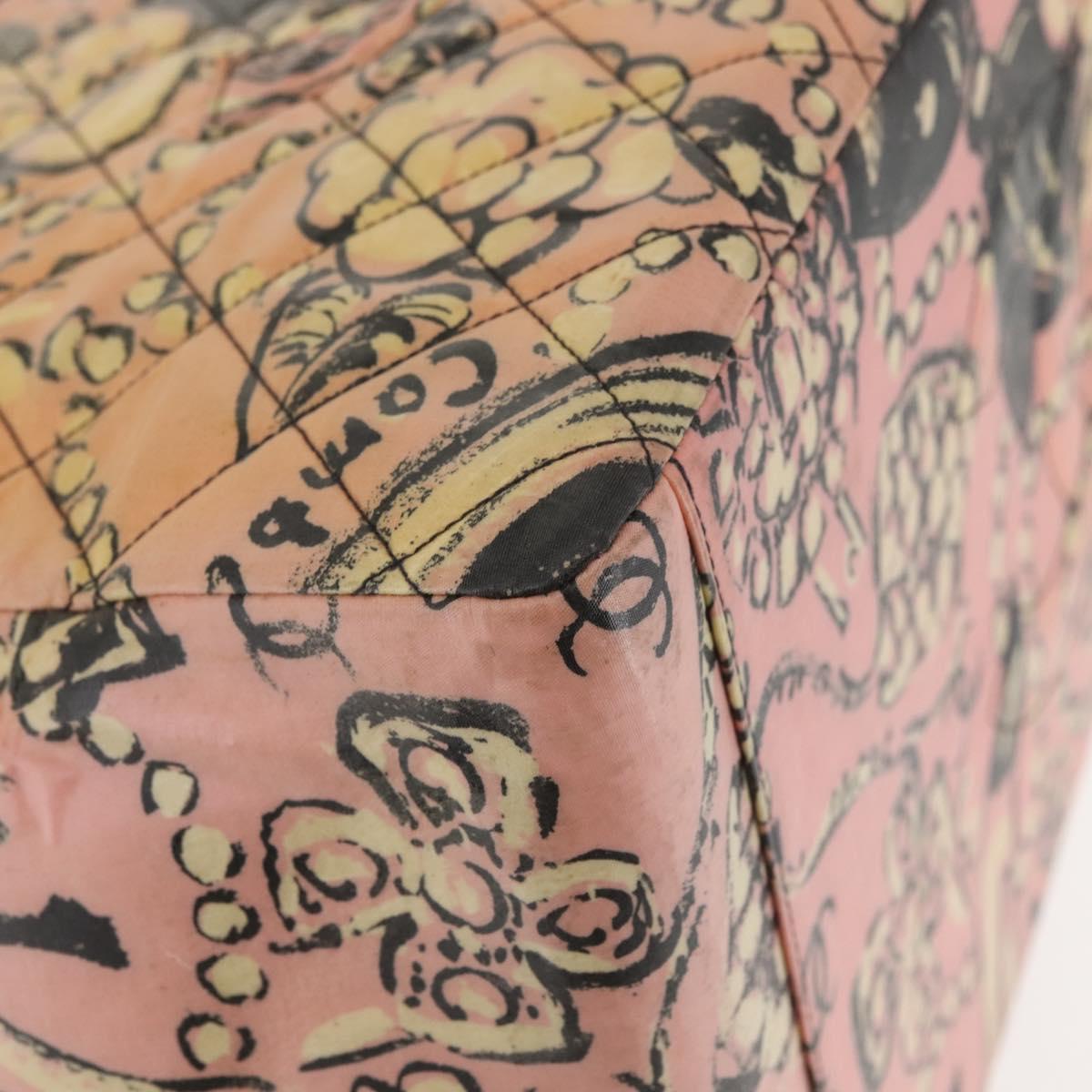 CHANEL Matelasse floral Pattern Chain Bag Coated Canvas Pink Gold CC Auth 143979