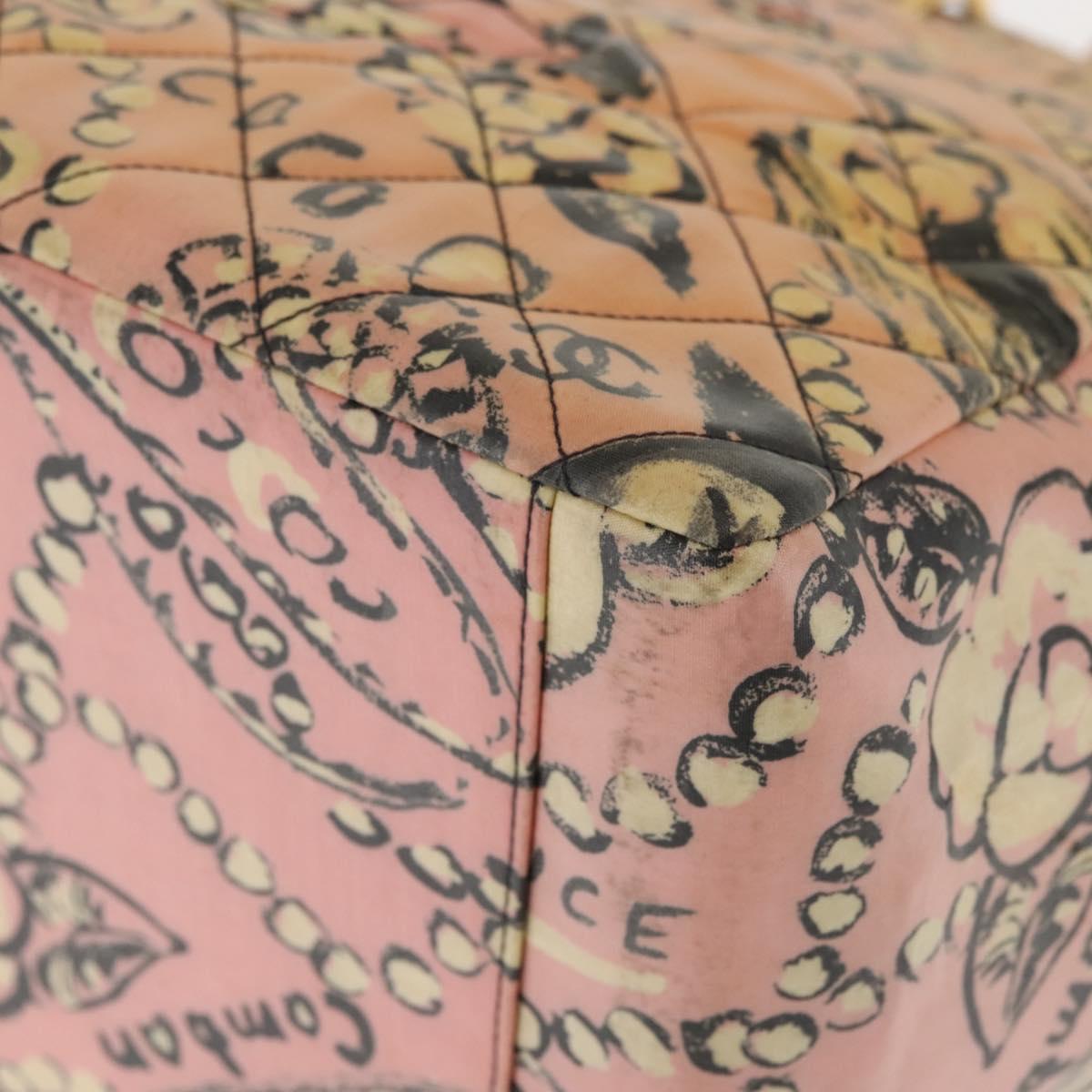 CHANEL Matelasse floral Pattern Chain Bag Coated Canvas Pink Gold CC Auth 143979