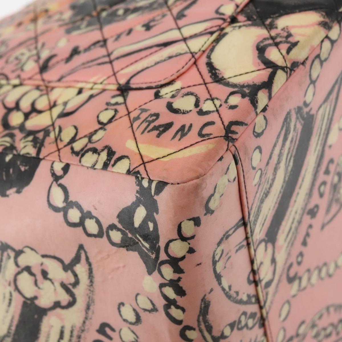 CHANEL Matelasse floral Pattern Chain Bag Coated Canvas Pink Gold CC Auth 143979