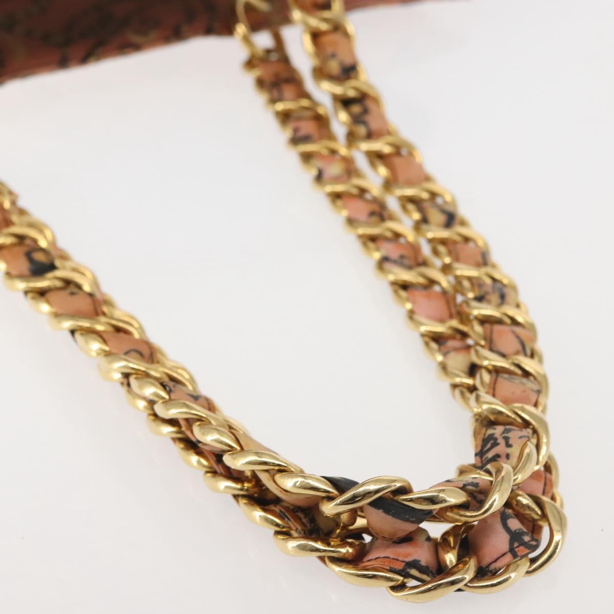 CHANEL Matelasse floral Pattern Chain Bag Coated Canvas Pink Gold CC Auth 143979