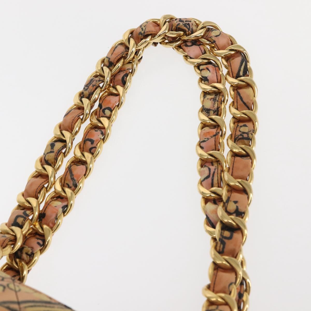 CHANEL Matelasse floral Pattern Chain Bag Coated Canvas Pink Gold CC Auth 143979